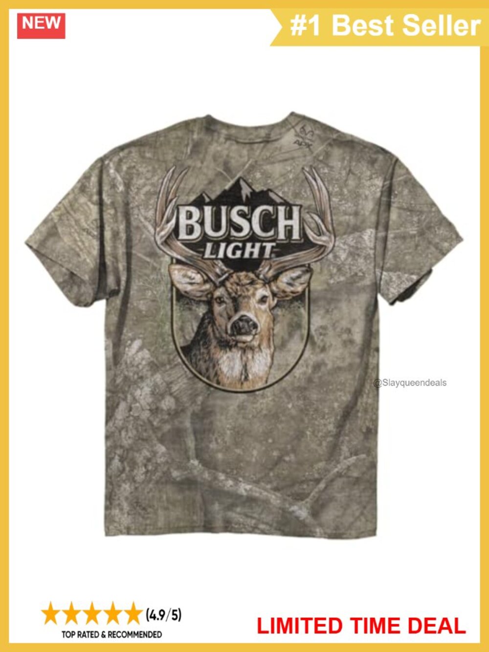 JEDCo Camo Whitetail Graphic T-Shirt Polycotton Blend Crew Neck